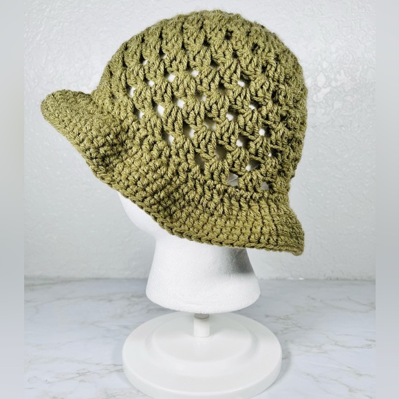 Olive Green Crochet Bucket Hat - Picture 4 of 7